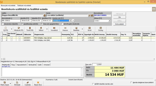 Bevételezés és bejövő számla rögzítés egyben